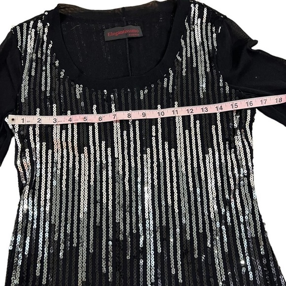 Elegantissimo Firenze Woman’s Blouse Large Black Sequined Sheer Long Sleeves - Picture 9 of 11